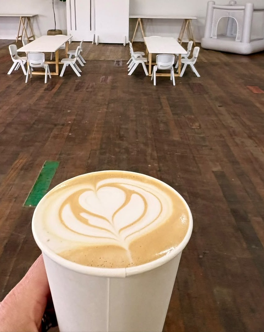 Heart latte art coffee at Col's Family Cafe