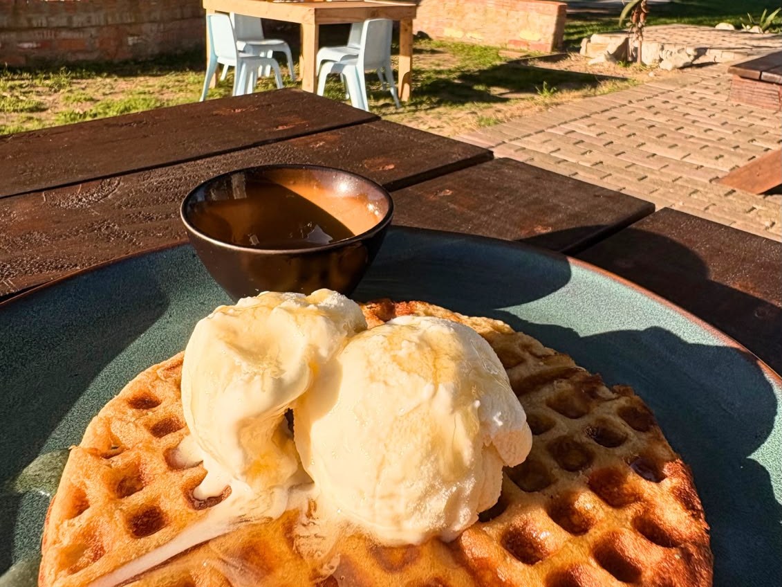 Waffle with vanilla ice cream